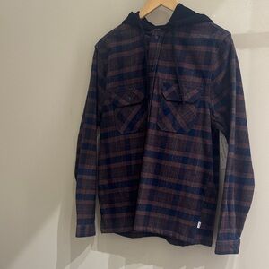 Men Plaid Hooded Shirt in Navy and Brown Sz M NWT by Element
